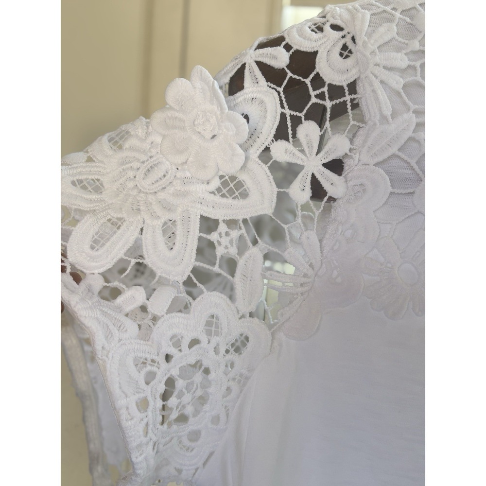 Charter Club XL P Short Sleeve Crochet Trim Top Shirt White Lace Trim Cotton - Picture 7 of 12